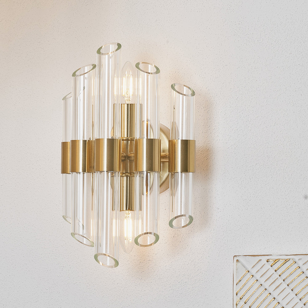 Brielle Clear Glass & Antique Brass 2 Wall Light